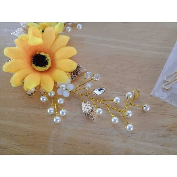 Sunflower Gold Metal Wire Hair Accessorie For Special Occasions - Picture 1 of 7